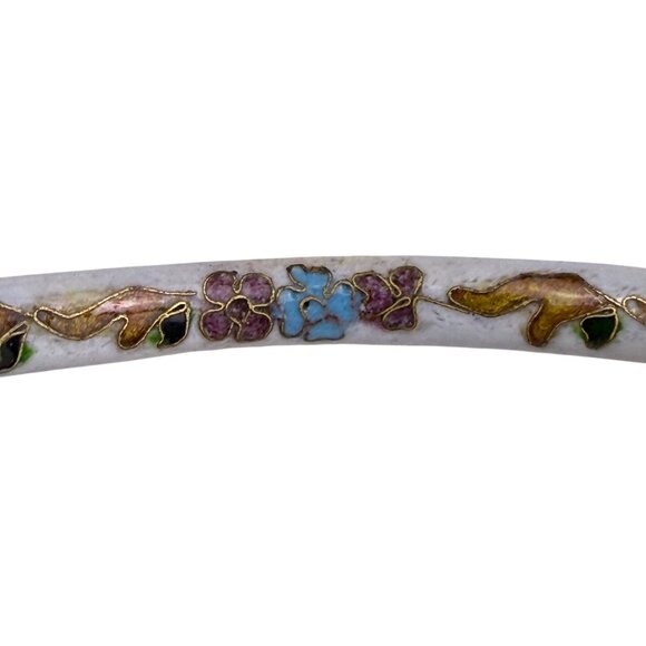 White Cloisonné Enamel Women’s Floral Bangle Bracelet Vintage Handmade Jewelry - Picture 2 of 6